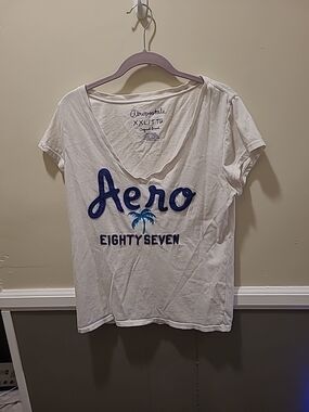 Aéropostale Womens 2XL Super Vneck Tshirt Logo 87 White Cotton Original Brand